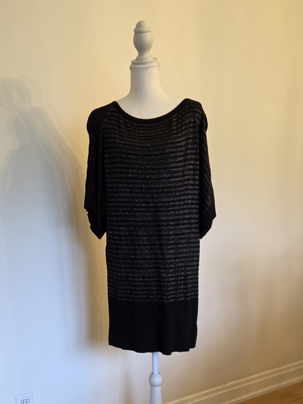 White House Black Market Black Semi-Sheer Stripe Dress/Tunic Top